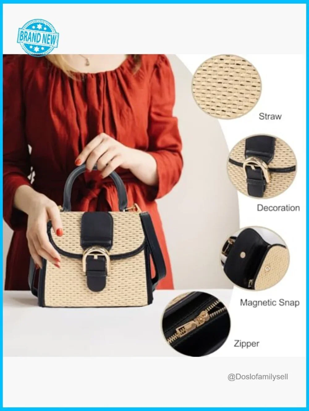 Retro Straw Woven Crossbody Bag Small Satchel Shoulder Messenger Purse